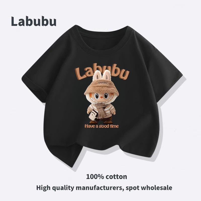 Labubu 2025 Kids  Cartoon Parent-Child Antibacterial Casual T-Shirt for Toddlers and Young Children. 110cm