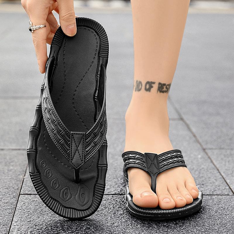 

Flip-flops men s Korean version trendy outer wear summer non-slip and wear-resistant casual beach shoes pinch feet cool slippers men 44 чёрный