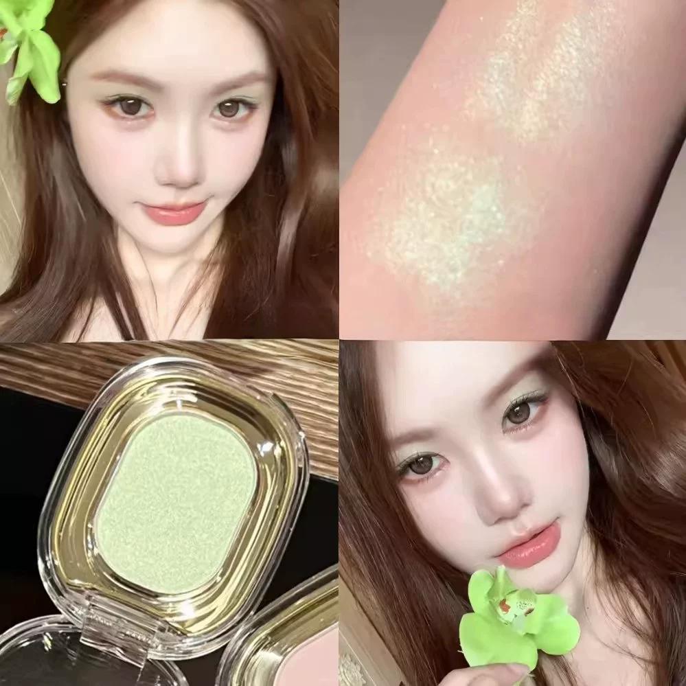 Novice-Friendly Mint Fresh Spring-Summer Green Leaf Green Apple Shimmering Green Micro-Glitter Cantaloupe Single Color Eyeshadow