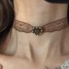 Coffee Lace Vintage Resin Heart Necklace – Elegant Choker with Versatile Fashionable Style