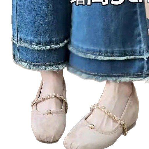 Small man inner height increase 5cm retro Mary Jane shoes women's 2025 metal chain temperament shallow mouth ballet shoes