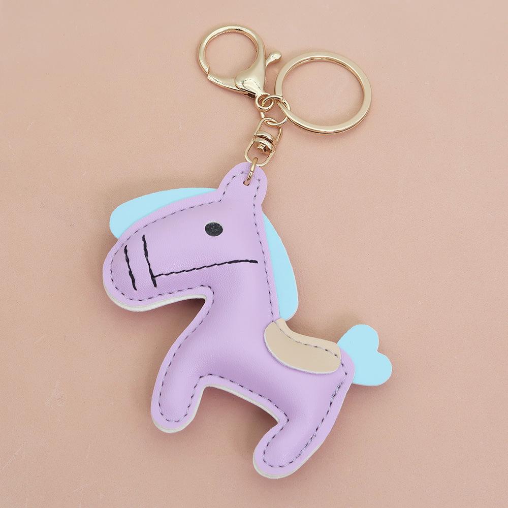 Women Leather Charms Bag Pendant KeyChain Cartoon Pony Rocking Horses Keyring Cute Animal Ornament Accessories