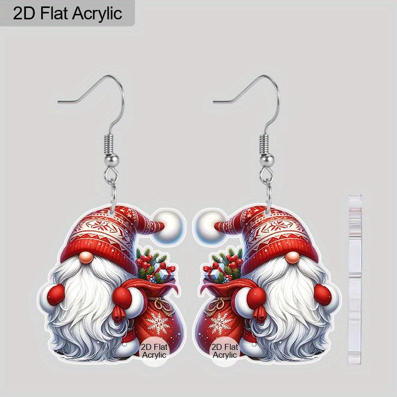 

2D Плоские Рождественские Акриловые Забавные Серьги с Остролистом и Санта-Клаусом, Веселые Мультяшные Фантазийные Зимние Дизайнерские Висячие Украшения для Женщин, Подарки для Костюмированной Вечеринки