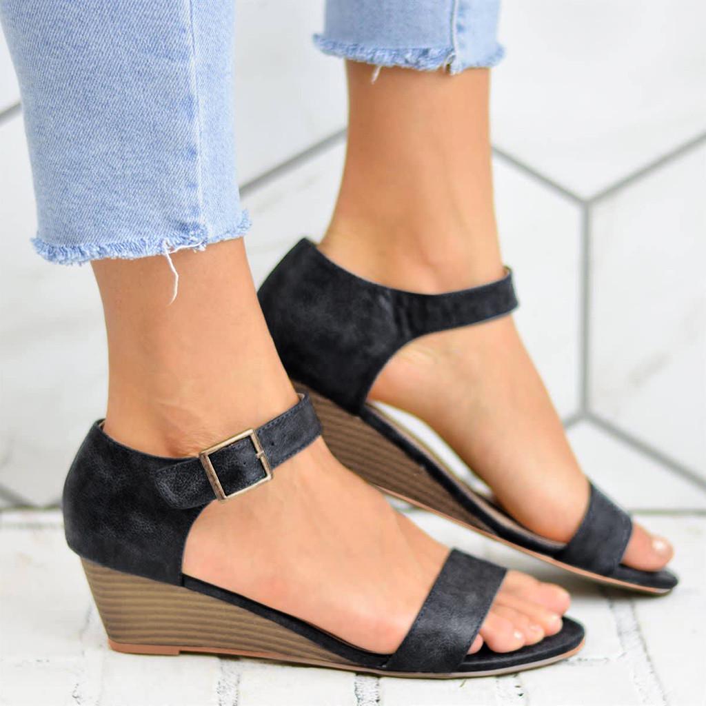 low wedge sandals with ankle strap