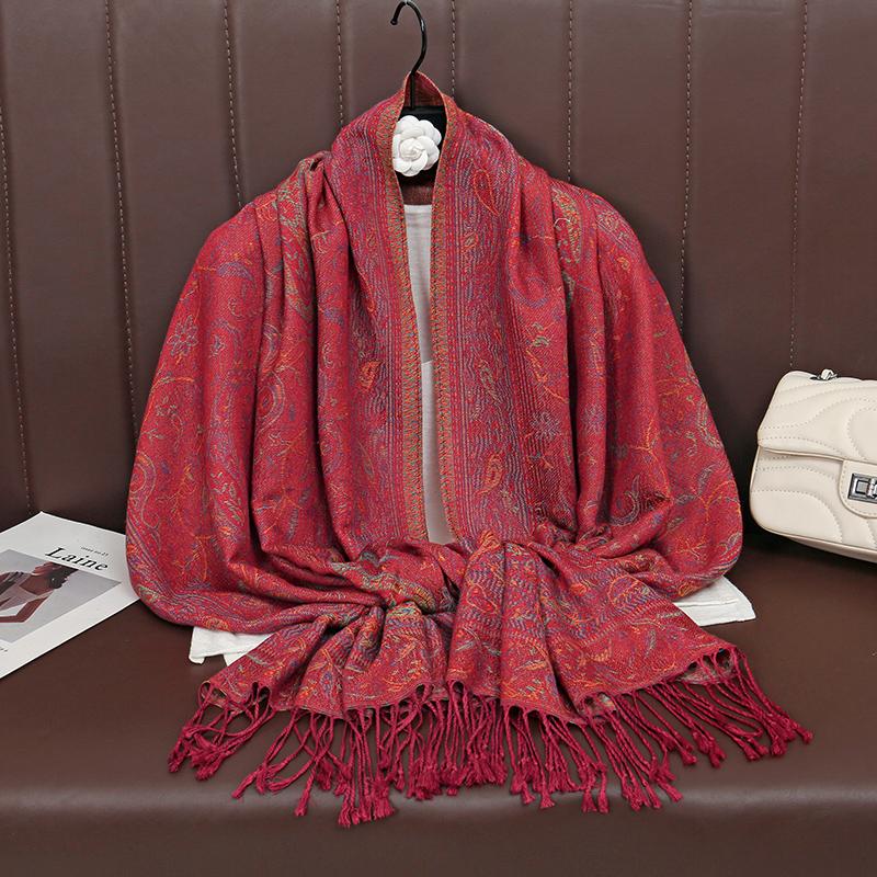 Retro Jacquard Paisley Tassels Hijab Scarf Cotton Viscose Women Muslim Hijab Shawls Big Size Long Wraps Ladies Fashion Headscarf