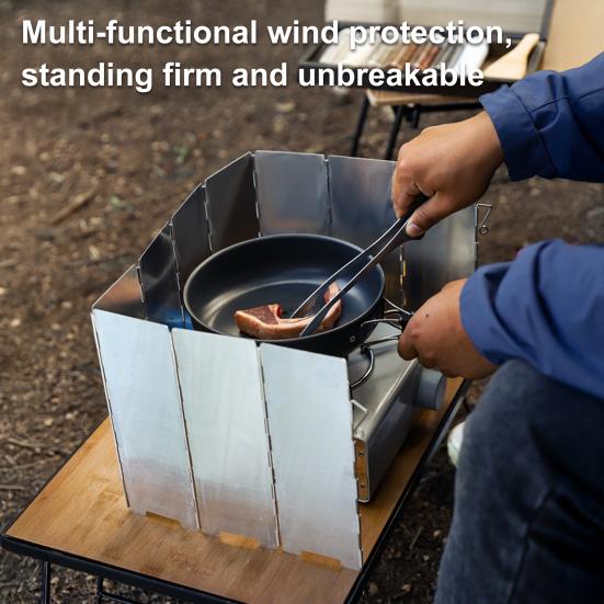 10-Panel Camping Stove Windshield Portable Lightweight Outdoor Hiking Picnic Metal Windproof Butane Gas Stove Burner Folding Windscreen