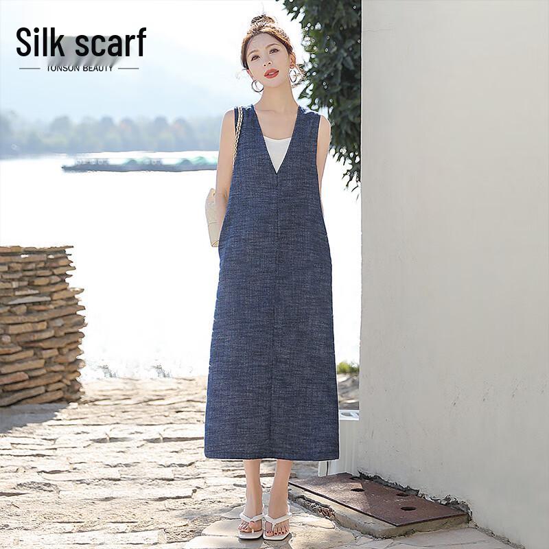 Women s V-Neck Loose Fit Midi Dress M