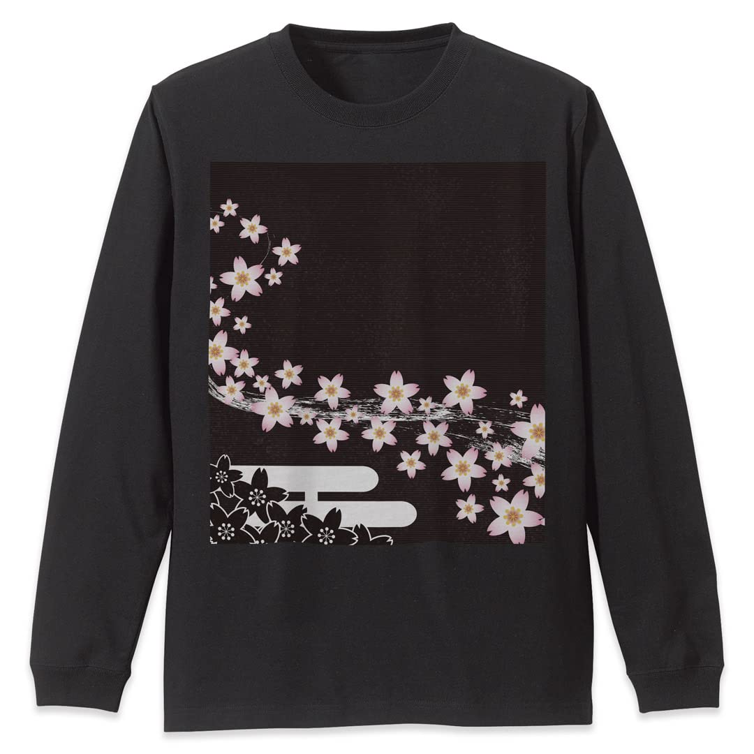 

Футболка с очень длинным кроем и круглым вырезом XL с японским японским узором [igsticker], рукав, сшитая, мужская, женская, принт, стильная, горловина, размер, черная, унисекс, чёрный