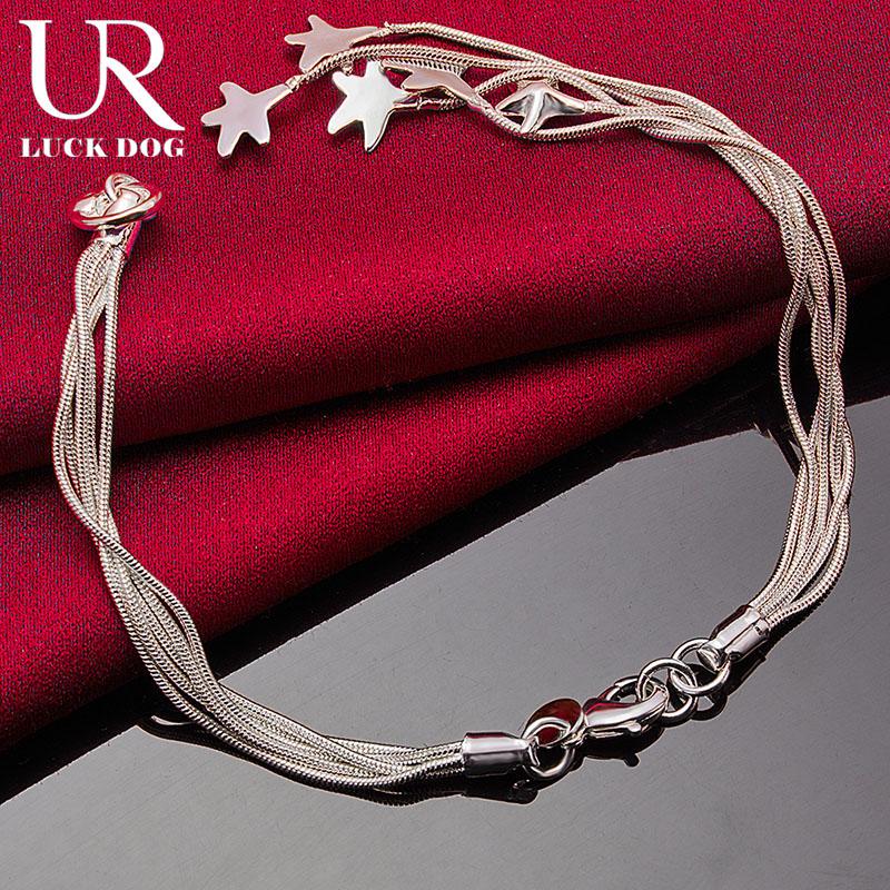 925 Sterling Silver Five Solid Starfish Chain Bracelet Fashionable Wedding Jewelry