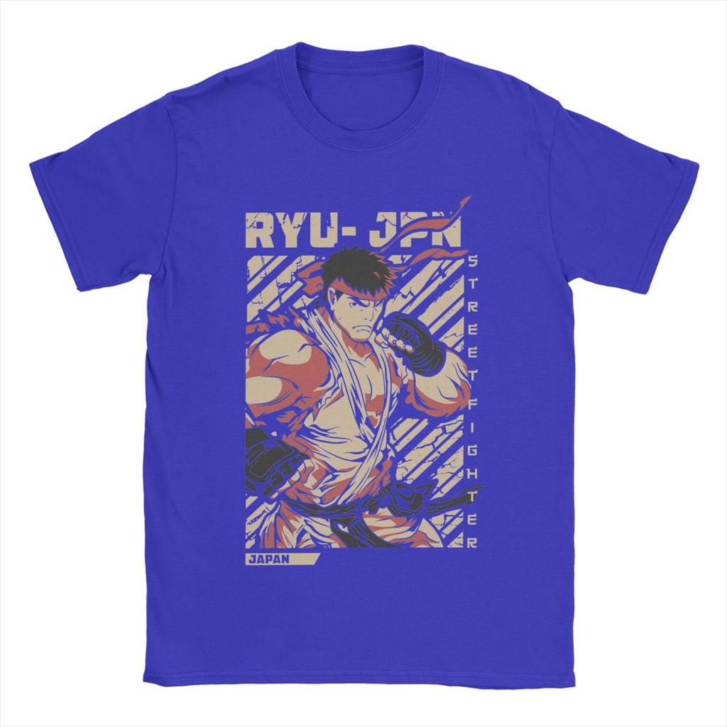 Ryu Streets Fighters T Shirts Men Pure Cotton Vintage T-Shirts Round Collar Game Tees Short Sleeve Clothing Plus Size