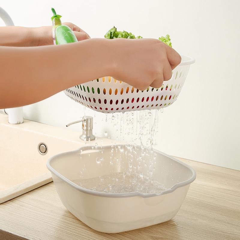 Double-Layer Drain Basket: Multifunctional Vegetable Washer & Fruit Storage Plate