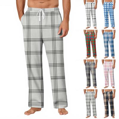 Men's Striped Plaid Print Pocket Casual Pants Home Pajama Pants