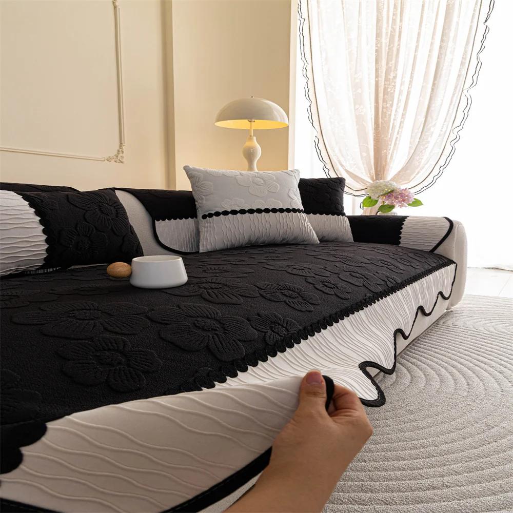 Copricuscino per Divano in Ciniglia Retrò Universale Antiscivolo Fisso Fila Dritta Copertura per Tutte le Stagioni per il Comfort Domestico