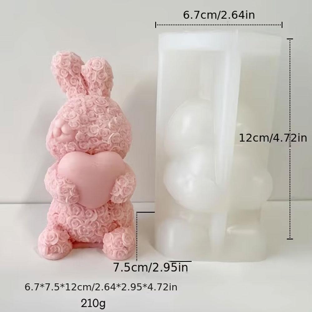 Romantic Rose Love Bear Silicone Candle Mold Flower Rabbit Plaster Doll Making Tool Heart Bunny Wedding Party Decor  Bride Gifts