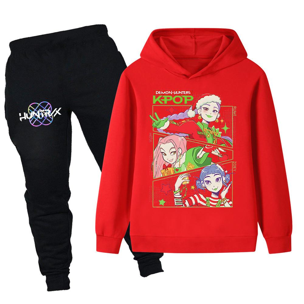 PB1263 Kinder Jungen Mädchen Kpop Mira Zoey Rumi Weihnachts-Print Langarm Kapuzenpullover Hose Hosen Kleidung Sets
