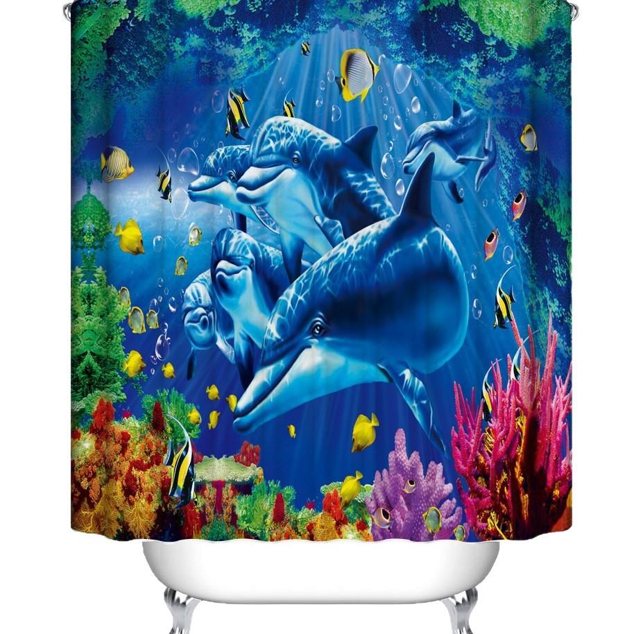 Dolphin Series Pattern Multi-Choice Shower Curtain Digital Printing Toilet Three-Piece Set Four-Piece Bathroom Supplies