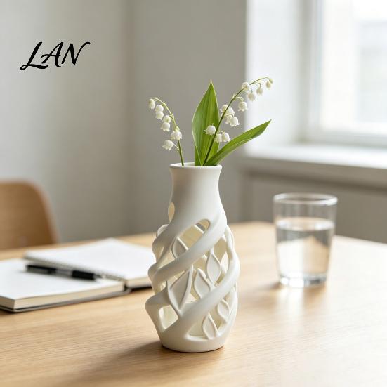 Hollow Vase for Dried Flowers 3D Printed White Vase, Modern Abstract Art Flower Pot Artistic Table Centerpiece Bedroom Living Room Bedroom, Minimalist
