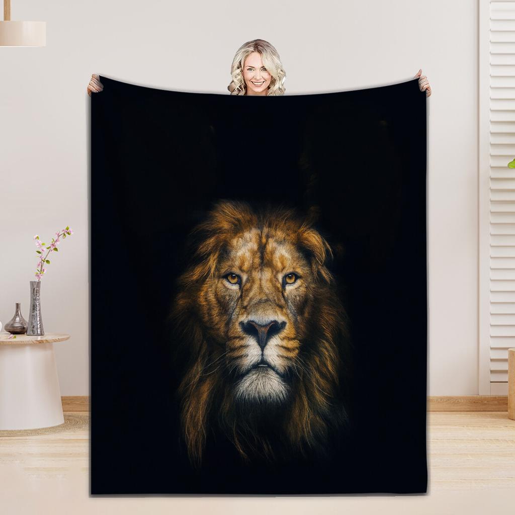Wolf Lion Animal Print Flannel Blanket Comfortable Soft for Home Decoration Customizable Size Family Living Room Decor