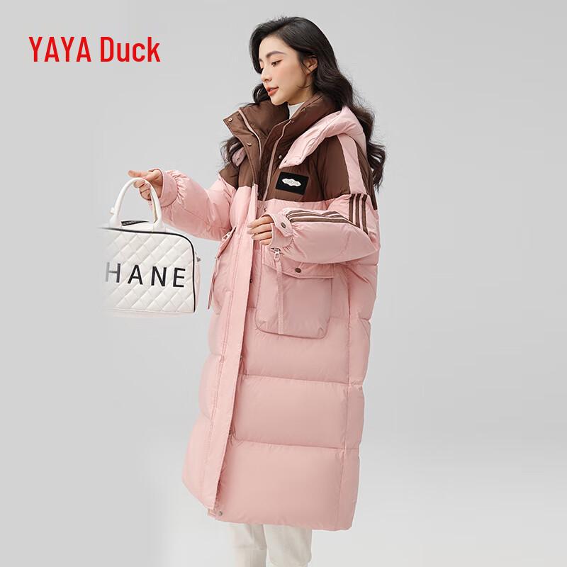 

Женский пуховик средней длины с капюшоном и цветными блоками M