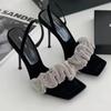 Fashion Glamorous Black Heeled Sandals | Rhinestone Bow & Sexy Stiletto Design