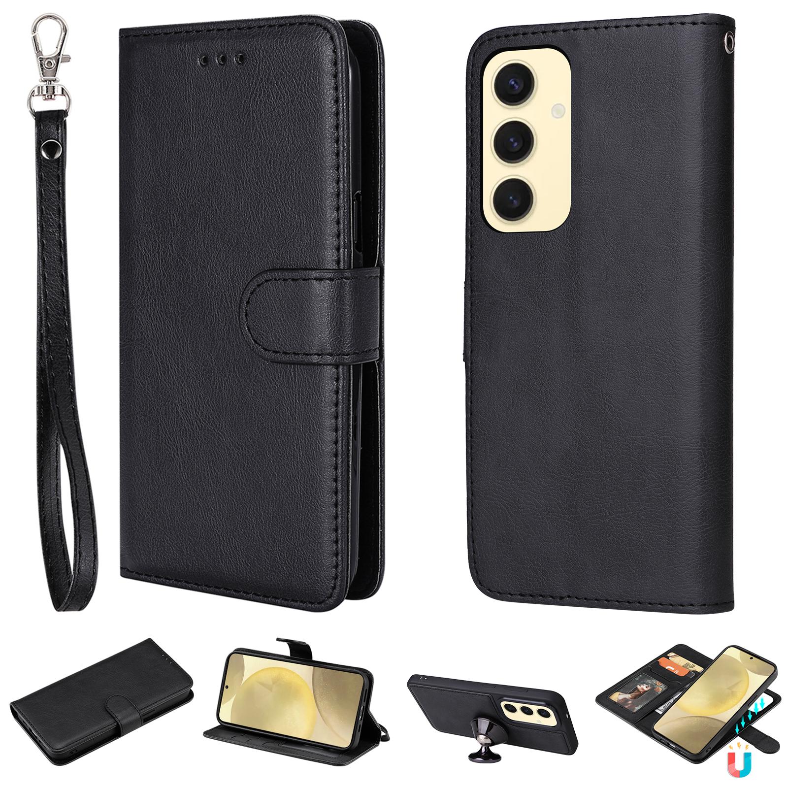 

For Samsung Galaxy S25 Case 2 in 1 Detachable Magnetic Leather Wallet Mobile Cover with Strap A