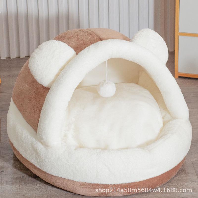 Warm Pet Bed with Plush Cute Bear Nest for Cats Dogs Thickened Winter Cat Bed Universal Four Seasons Pet House