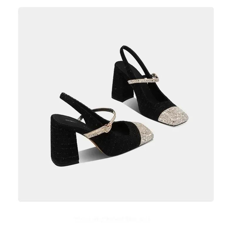 

Маленький ароматный ветер для женской коллекции весна/лето 2024, новые толстые каблуки на высоком каблуке, прямая линия, сандалии с ремешками 39 чёрный