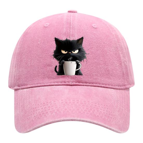 Casquette de baseball à motif chat réglable pare-soleil à bord incurvé chapeau de soleil unisexe style hip hop décontracté casquette café délavée