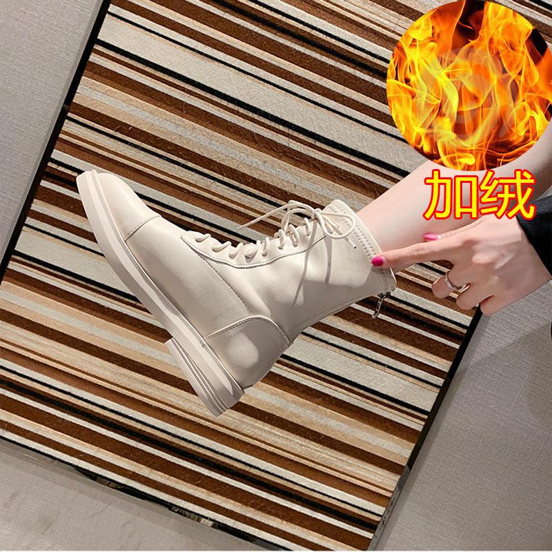 

British Martin boots in the autumn and winter of 2024 new versatile flat-bottomed non-slip velvet women s boots short boots heightened and thin 40