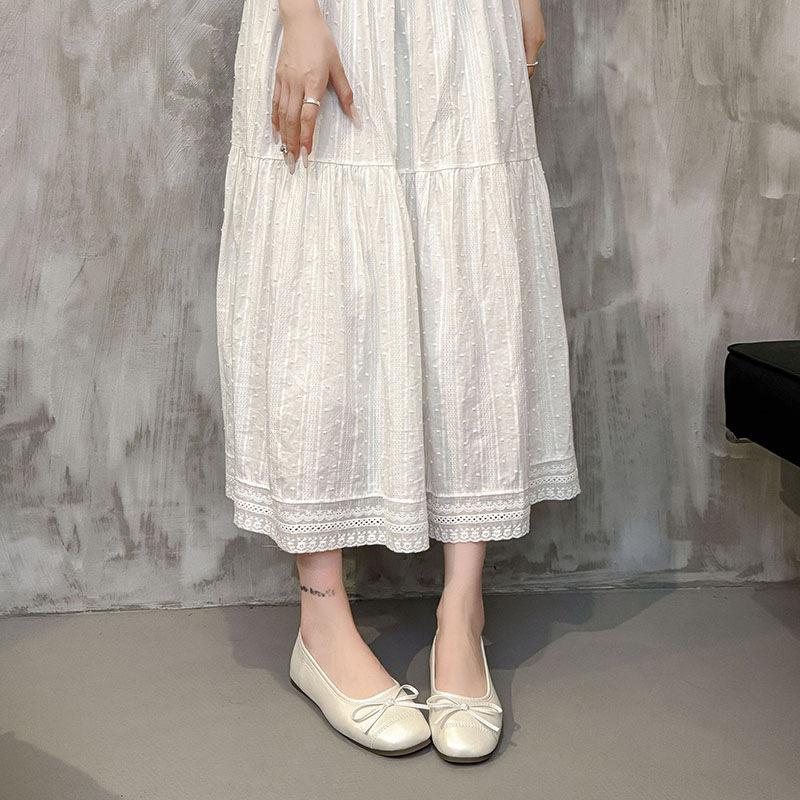 French bow round head ballet shoes fairy shoes flat gentle evening shoes summer new women's small single shoes