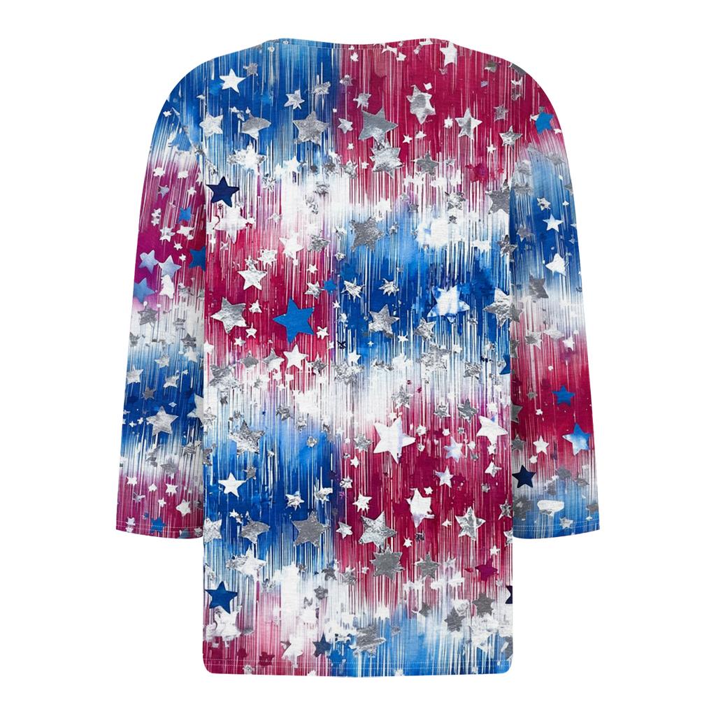 Women's T Shirt Independence Day Print Button 3/4 Sleeve Daily Weekend Fashion Basic V- Neck Regular Top