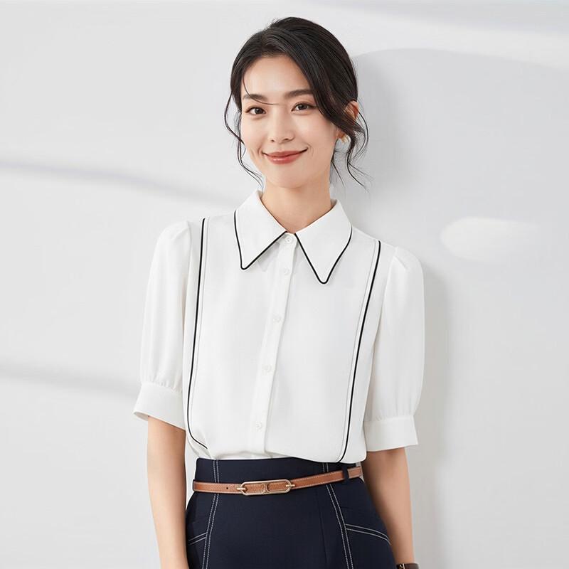 Tromann Women s Short Sleeve Chiffon Professional Blouse M