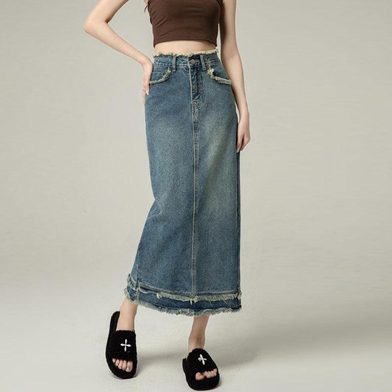 

Элегантная грушевидная ретро-юбка с высокой талией для женщин, летняя А-силуэт, прямая, средней длины, из мешковины, универсальная, удобная, модная, джинсовая юбка-бюстье XXL джинсовый