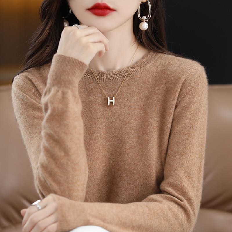 Lässiges Spitzen-Rundhals-Unterhemd Damen Herbst- und Winterpullover Langarmpullover