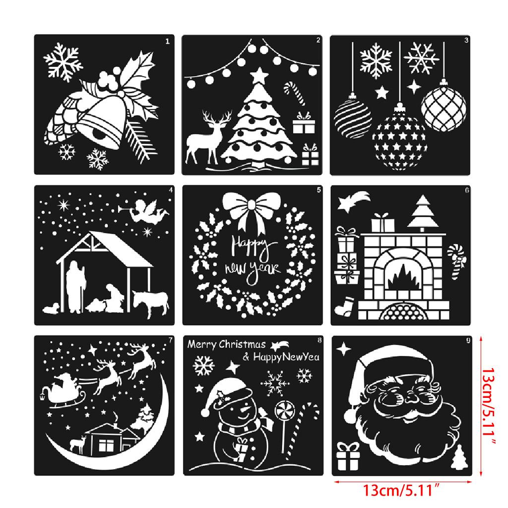 Lot de 12 pochoirs réutilisables pour graffitis de Noël, 12,7 x 12,7 cm, pour décoration de maison, salle de classe, mur, porte