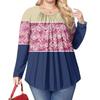 Women's Plus Size Fashion Printed Casual Pleated Round Neck Long Sleeve Top