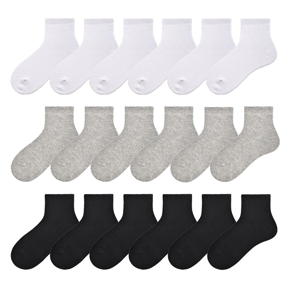 Children Boys Girls Cotton Above Ankle Sport Socks Soft Sweat Plain Stitch Athletic Spring Autumn Winter White Rray Black