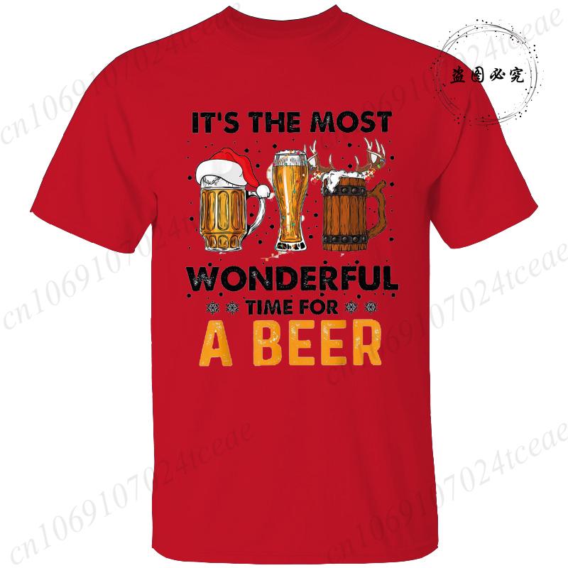 Men's Funny T-shirt Clothing It's The Most Wonderful Time for A Beer Christmas Tee Shirt Reindeer Drinking Graphic Tees Clothing