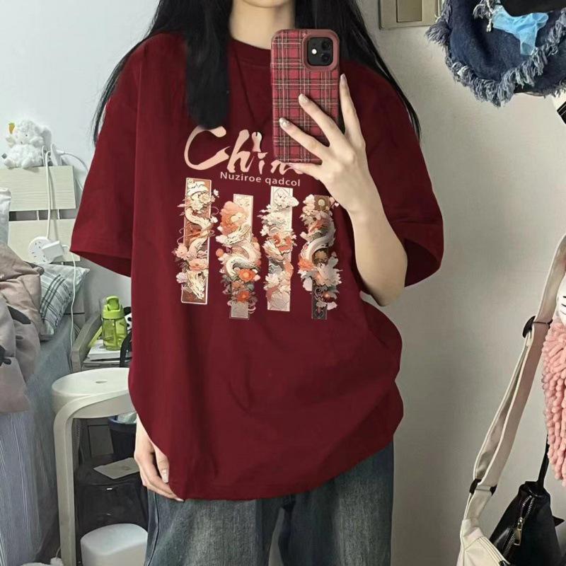 Chic Women's Short Sleeve Retro Cotton T-Shirt - Trendy Hong Kong Style Loose Fit