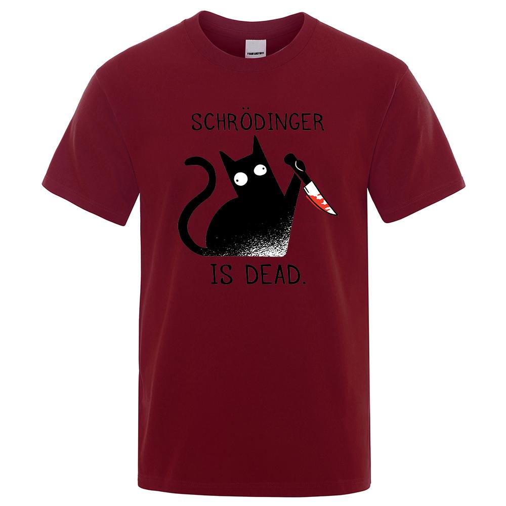 Schrodinger Is Dead Black Cat Tshirts Male Fashion 100% Cotton T-Shirt Hip Hop Loose Tee Clothes Casual Fashion Casual Tops Mens