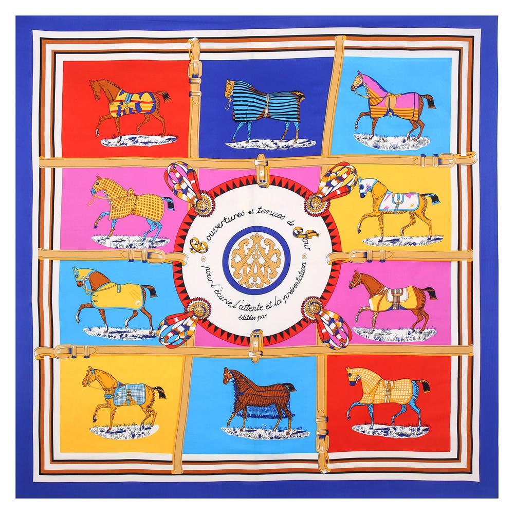 POBING Luxury Brand Twill Silk Scarf Woman Swift Horse Wraps Echarpe Square Female Big Size Shawl Hijab Neckerchief