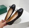 Fashion 41-43 Big Size Bowtie flat shoes woman round toe crystal glitter slip on loafers soft bottom bow ballet flats ladies OL shoes