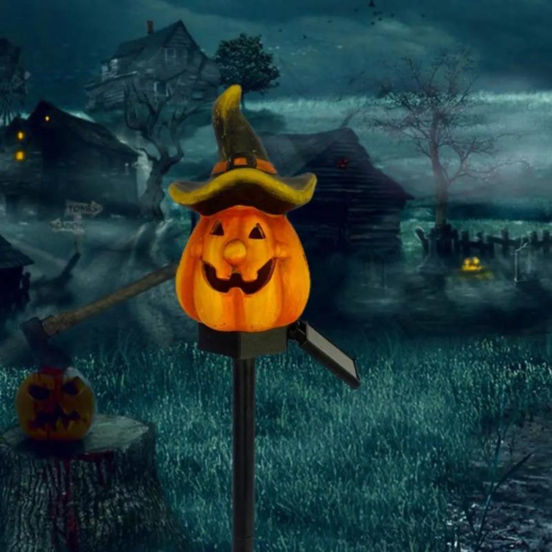 Langlebige Kürbis-Stablichter Harzlaternen Halloween Solar-Kürbislaternen Wasserdichte Geisthut-LED-Leuchten für Garten für Rasen