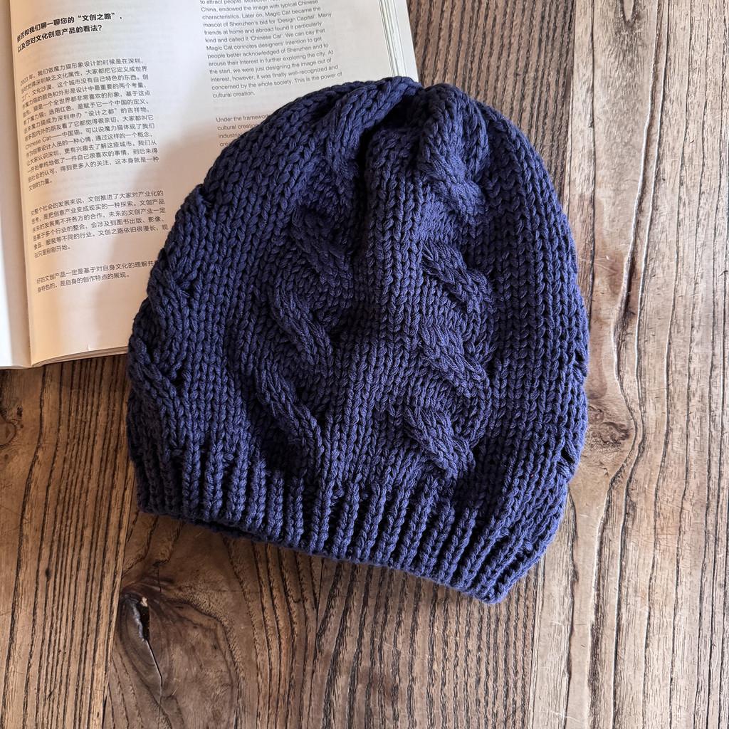 

Knitted Plain Color Cap For Men And Women Thermal Winter Beanie With No Brim Style Navy