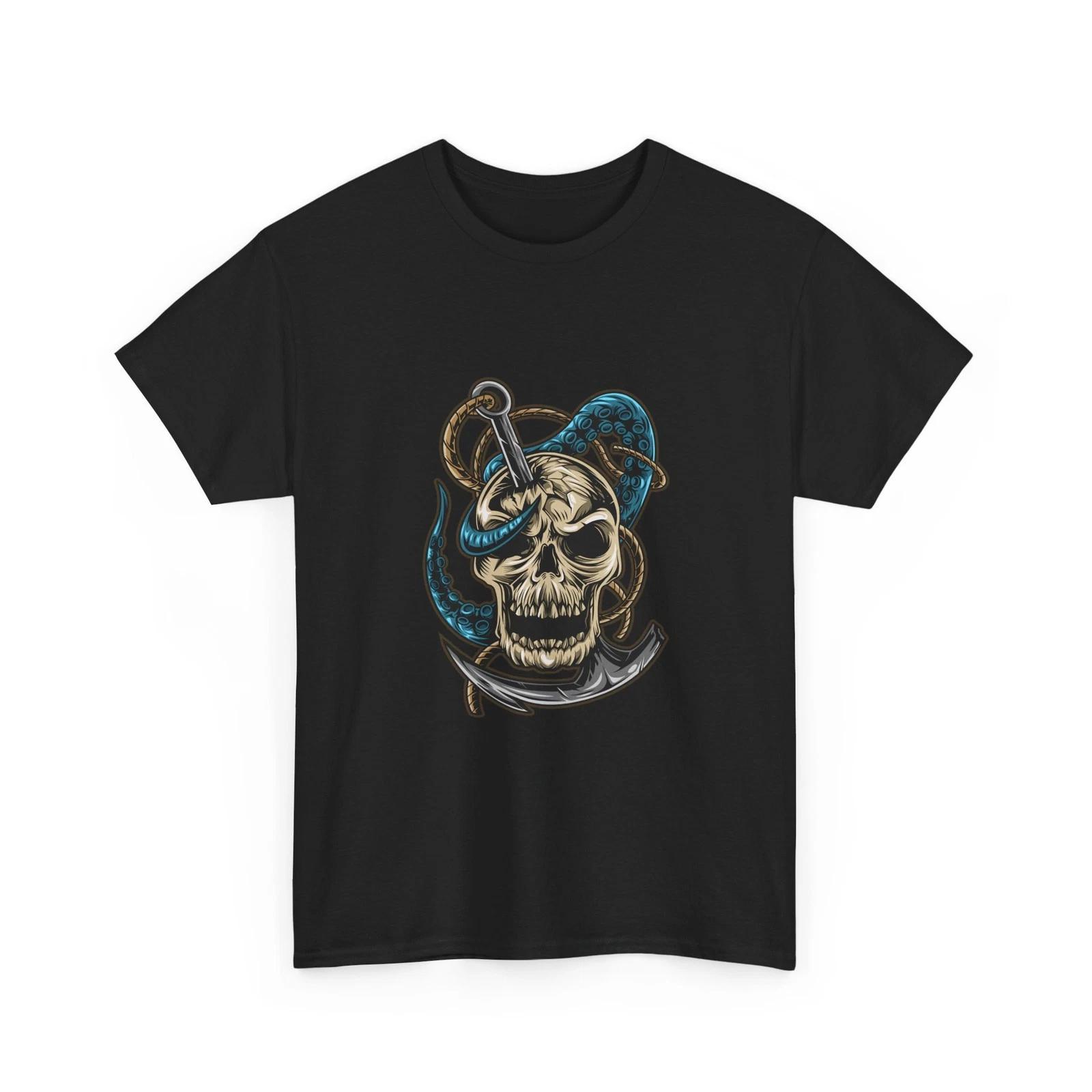 Skull Anchor Nautical T-Shirt | Pirate Anchor Skull Tee, Cool Flashy Cotton Tee L