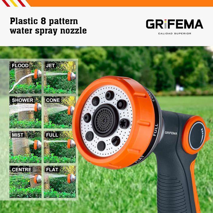 GRIFEMA GE1303 Pistolet Arrosage Du Jardin 8 Modèles Réglables, Pulvérisateur Multifonctionnel Avec Débit D'eau Contrôlable