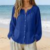 Womens Long Sleeve Button Down Blouse Lightweight Crinkled Fabric Casual Loose Fit Shirt with V Neck Design for Daily Wear