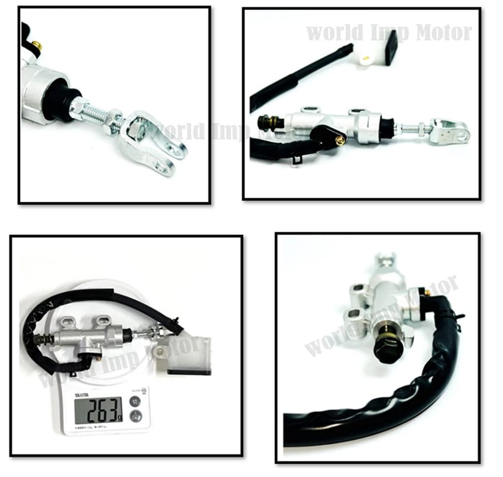 Rear brake master cylinder for Honda NSR50, NSR80, NS-1, CRM50, CRM80. Includes separate hose and tank. Piston size 1/2. Universal aftermarket part.