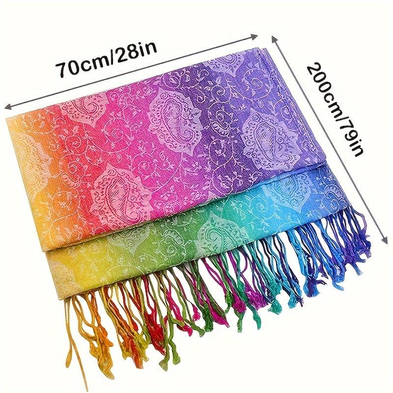 Vibrant Gradient Paisley Scarf - Soft, Windproof Shawl with Tassels, Elegant Women'S Warm Wrap, Ideal for Carnival Gift, Hiking & Outdoor Recreation