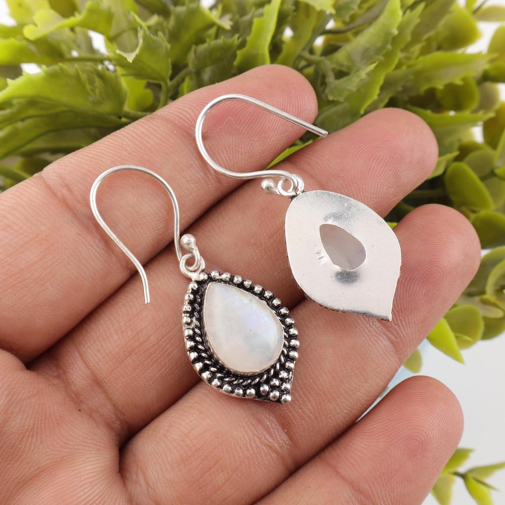 Rainbow Moonstone Earrings Gemstone Jewelry, 925 Solid Sterling Silver Earrings, Handmade Beautiful Jewelry Earrings